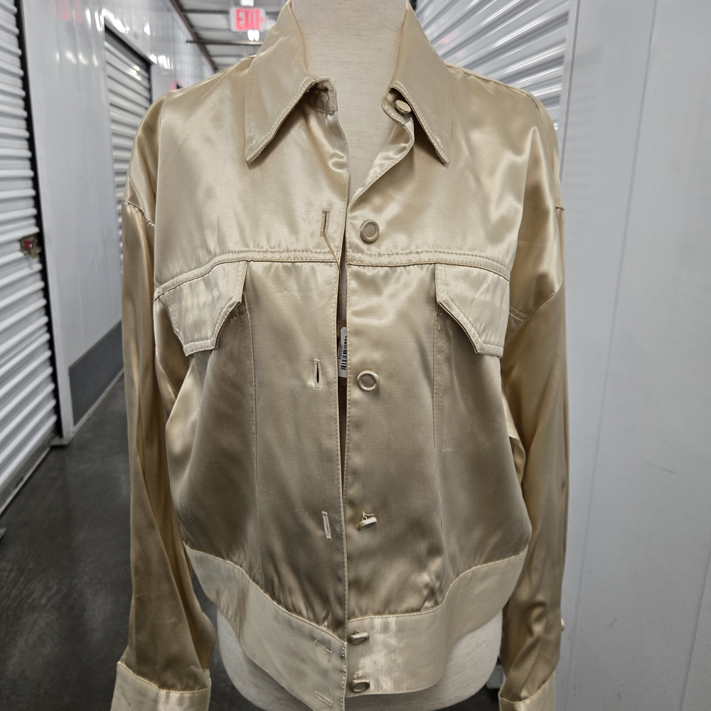 Sue Wong Vintage Satin Cropped Jacket – Champagne Gold, Size L, Made in USA - Picture 1 of 12
